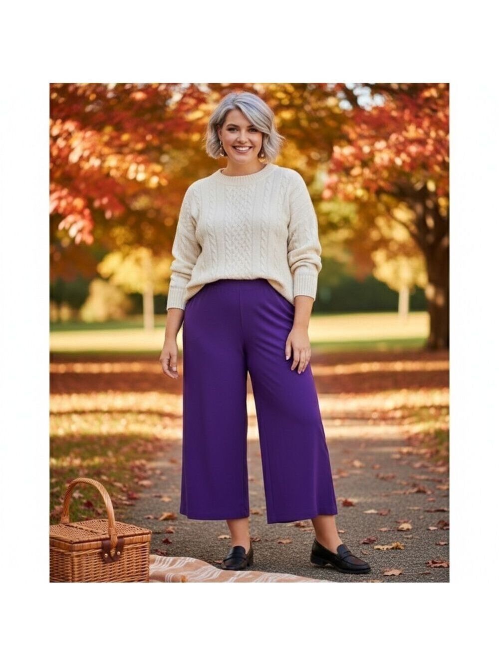 Bob Mackie wearable art purple wide leg pants size XL petite